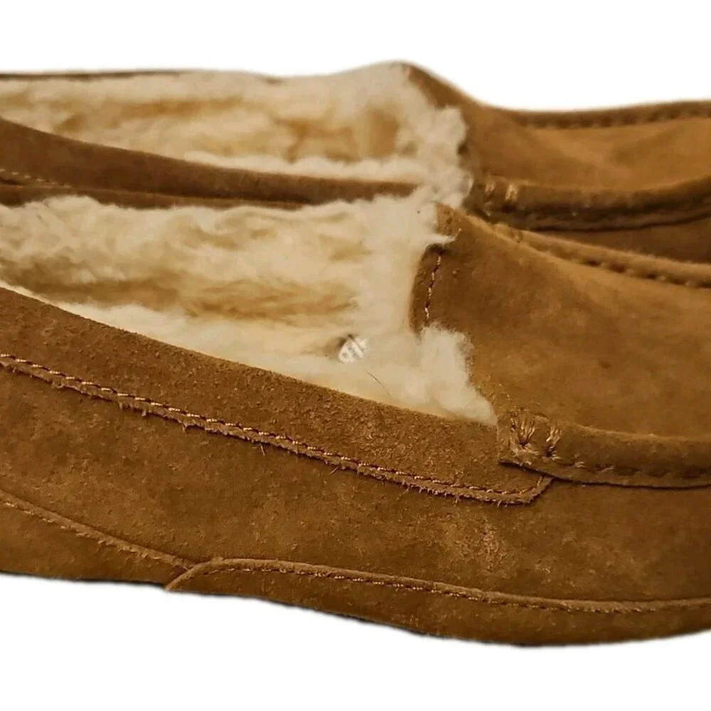 UGG Kids Ascot Chestnut Suede Moccasin Slippers Loafer, Size 2